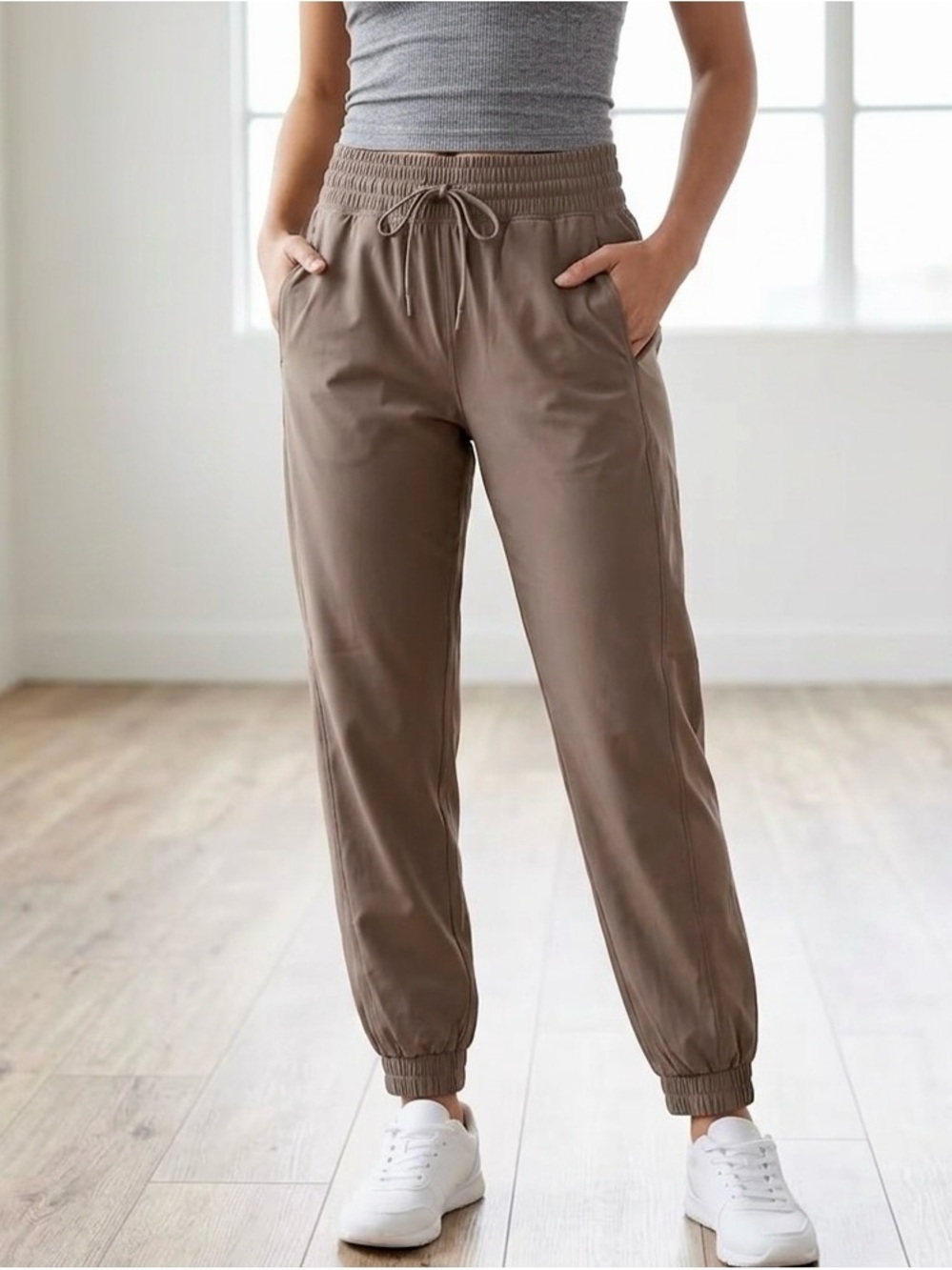 Abercrombie & Fitch YPB motionTEK Joggers Size Medium High Rise Taupe Beige NWOT